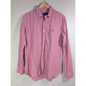 Polo Ralph Lauren Pink Black Stripe Purple Pony Custom Fit L Business Casual 121